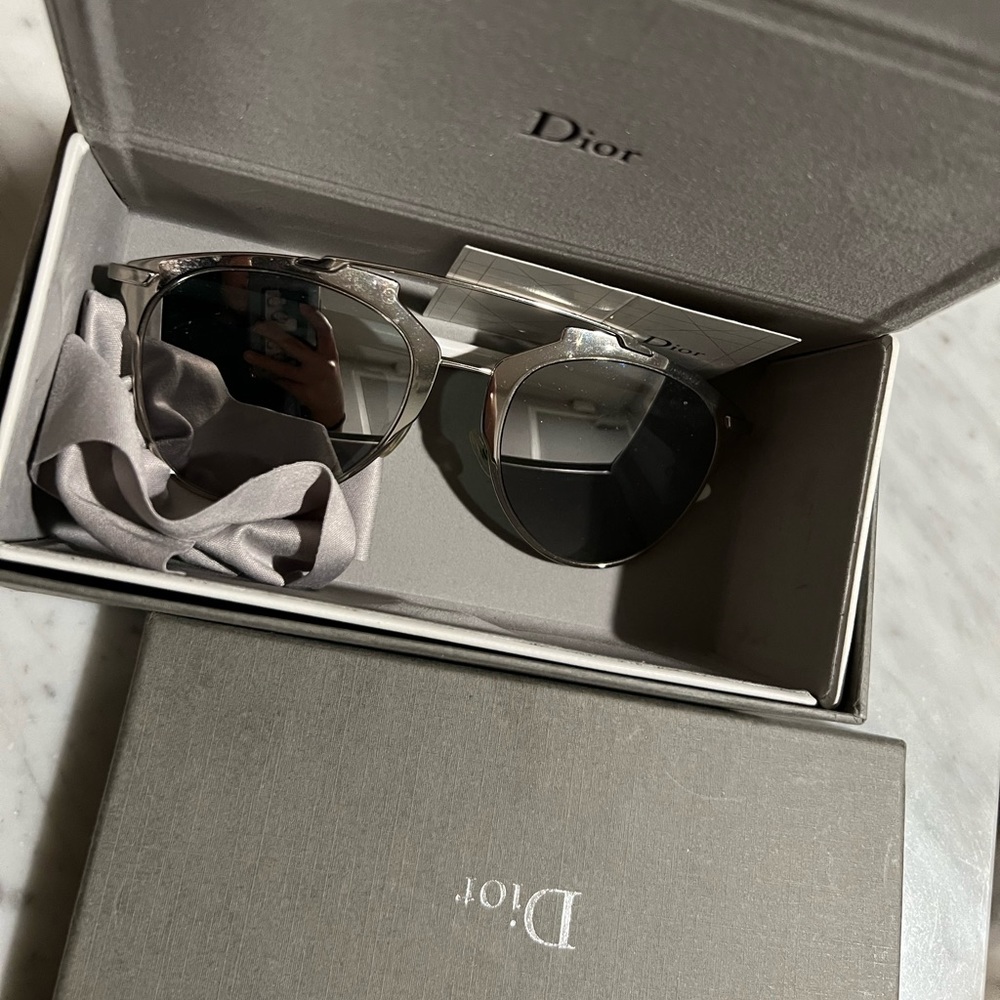 Dior Reflected Silver Mirror Geometric Sunglasses (with box, like new)